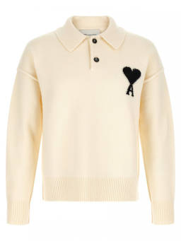 AMI Paris - Off White Logo Polo Sweater