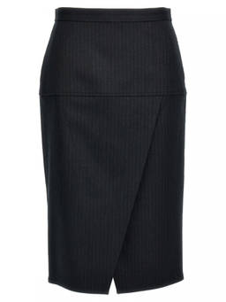 Fendi - Grey Pinstriped Wool Skirt (28)