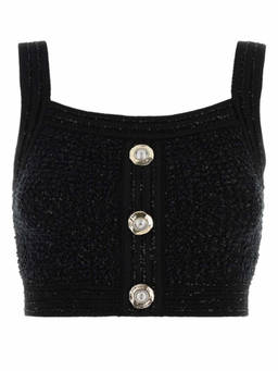 BALMAIN - Black Textured Crop Top (L)