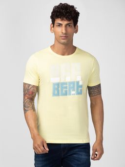 Spykar - Yellow Round Neck Half Sleeves Cotton Blend T-Shirt For Men
