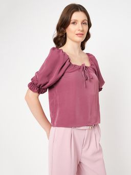 CAMLA - Barcelona Square Neck Puff Sleeve Wine Cotton Top