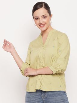 Madame - Floral Print Green Cotton Shirt
