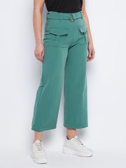 Madame - Belted Flared Green Trouser