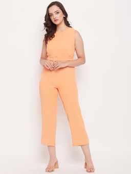 Madame - Orange Belted Sleeveless Jumpsuit