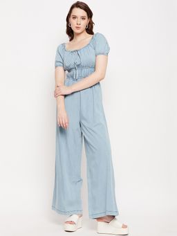 Madame - Smocked Waist Light Blue Jumpsuit