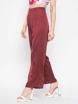 Madame - High Waist Pleated Wine Trouser