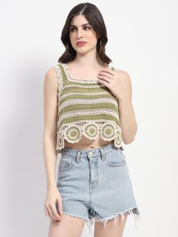 Madame - Crochet Knit Green Cotton Crop Top