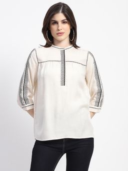 Madame - Embroidered Off White Top