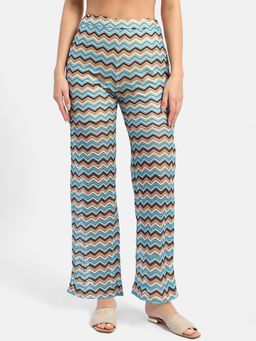Madame - Abstract Print Knitted Flared Blue Trouser