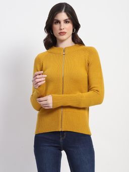 Madame - Knit Mustard Mock Neck Cardigan