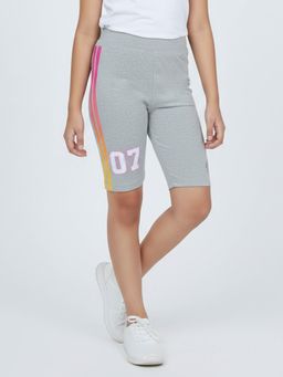 KiddoPanti - Grey Printed Cycling Shorts