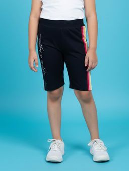 KiddoPanti - Navy Blue Printed Cycling Shorts