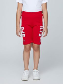 KiddoPanti - Red Printed Cycling Shorts
