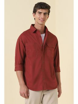 Allen Solly - Men Maroon Cotton Full Sleeves Relaxed Fit Shirt