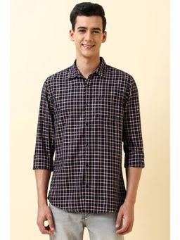 Allen Solly - Men Navy Blue Cotton Blend Full Sleeves Regular Fit Shirt