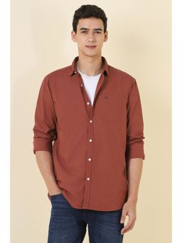 Allen Solly - Men Maroon Cotton Full Sleeves Regular Fit Shirt