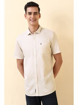 Allen Solly - Men Beige Cotton Half Sleeves Regular Fit Shirt
