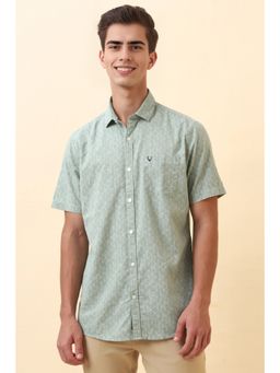 Allen Solly - Men Green Cotton Blend Half Sleeves Regular Fit Shirt