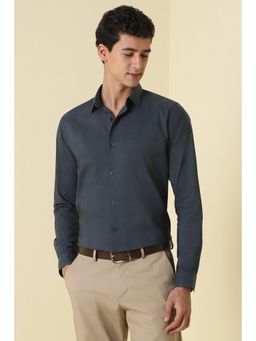 Allen Solly - Men Navy Blue Cotton Blend Full Sleeves Regular Fit Shirt