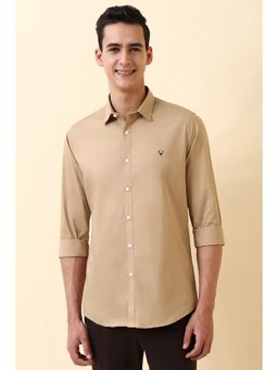 Allen Solly - Men Beige Cotton Blend Full Sleeves Slim Fit Shirt