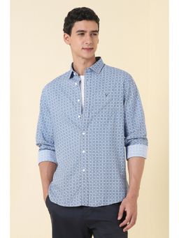Allen Solly - Men Blue Cotton Blend Full Sleeves Slim Fit Shirt