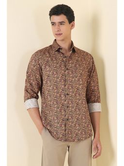 Allen Solly - Men Brown Cotton Full Sleeves Slim Fit Shirt