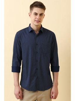 Allen Solly - Men Navy Blue Cotton Full Sleeves Slim Fit Shirt