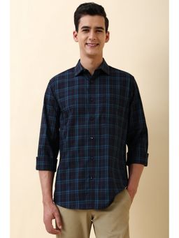 Allen Solly - Men Navy Blue Cotton Full Sleeves Slim Fit Shirt