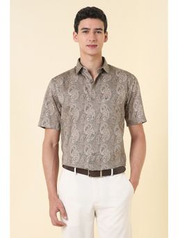 Allen Solly - Men Grey Cotton Half Sleeves Slim Fit Shirt