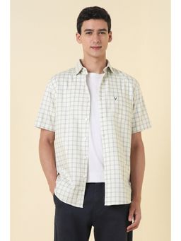 Allen Solly - Men Beige Cotton Half Sleeves Slim Fit Shirt