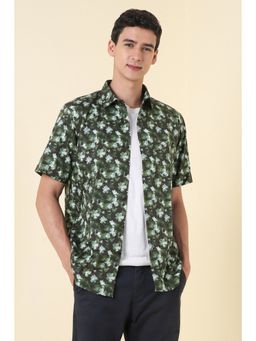 Allen Solly - Men Green Cotton Half Sleeves Regular Fit Shirt