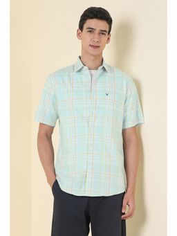 Allen Solly - Men Blue Cotton Half Sleeves Slim Fit Shirt