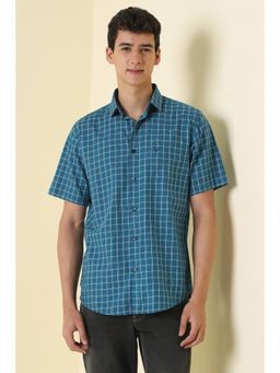 Allen Solly - Men Blue Cotton Half Sleeves Regular Fit Shirt