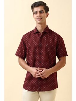Allen Solly - Men Maroon Linen Blend Half Sleeves Slim Fit Shirt