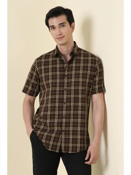 Allen Solly - Men Brown Cotton Half Sleeves Slim Fit Shirt