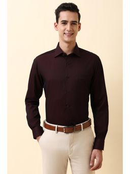 Allen Solly - Men Maroon Cotton Full Sleeves Regular Fit Shirt