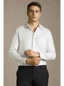 Louis Philippe - Men Cream Cotton Full Sleeves Regular Fit Shirt