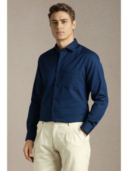 Louis Philippe - Men Navy Blue Cotton Full Sleeves Regular Fit Shirt