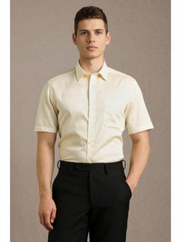 Louis Philippe - Men Beige Cotton Half Sleeves Regular Fit Shirt