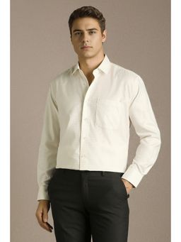 Louis Philippe - Men Cream Cotton Blend Full Sleeves Regular Fit Shirt