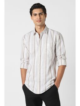 Peter England - Men Beige Cotton Full Sleeves Slim Fit Shirt