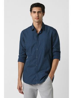 Peter England - Men Navy Blue Cotton Full Sleeves Slim Fit Shirt
