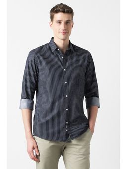 Peter England - Men Navy Blue Cotton Blend Full Sleeves Slim Fit Shirt