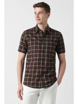 Peter England - Men Red Cotton Half Sleeves Slim Fit Shirt