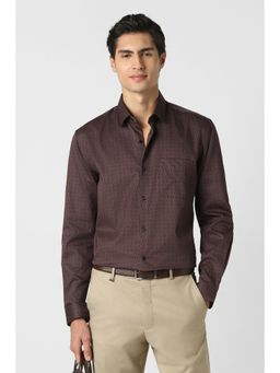 Peter England - Men Maroon Cotton Full Sleeves Regular Fit Shirt