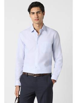 Peter England - Men Blue Cotton Blend Full Sleeves Slim Fit Shirt