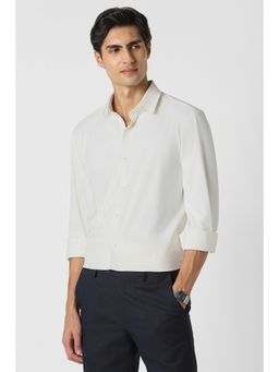 Peter England - Men Cream Nylon Blended Full Sleeves Slim Fit Shirt