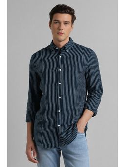 Simon Carter - Men Navy Blue Linen Full Sleeves Regular Fit Shirt