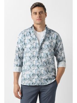 Van Heusen - Men Blue Cotton Full Sleeves Regular Fit Shirt