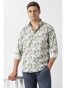 Van Heusen - Men Green Cotton Full Sleeves Regular Fit Shirt